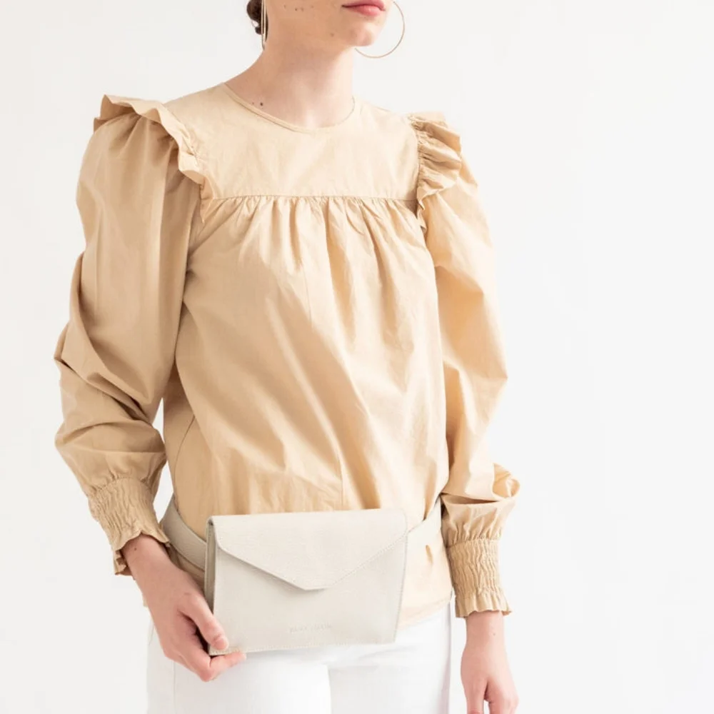 H&M Cream Ruffle Detail Blouse Womens Size Small Long Sleeve Smocked Cuffs - Picture 3 of 15